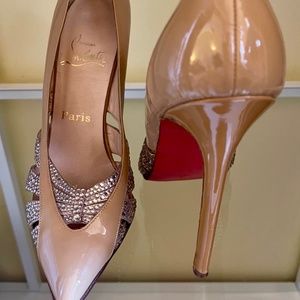 Christian Louboutin with Swarovski Crystals Nude Patent Leather Pumps